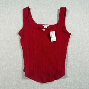 Women's Red Square-Neck Corset Tank Top small ribbed tight Deadstock NWT